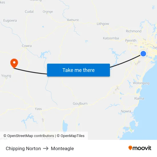 Chipping Norton to Monteagle map