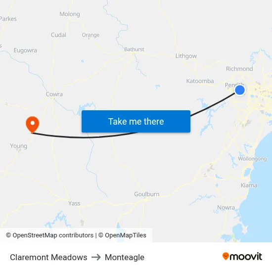 Claremont Meadows to Monteagle map
