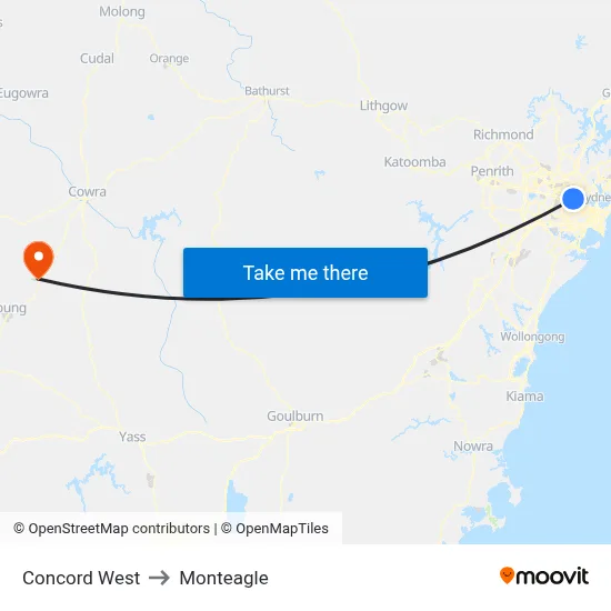 Concord West to Monteagle map