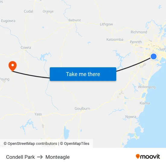 Condell Park to Monteagle map