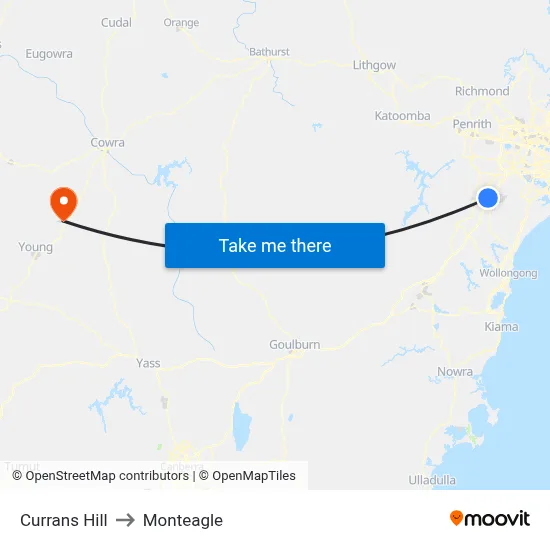 Currans Hill to Monteagle map