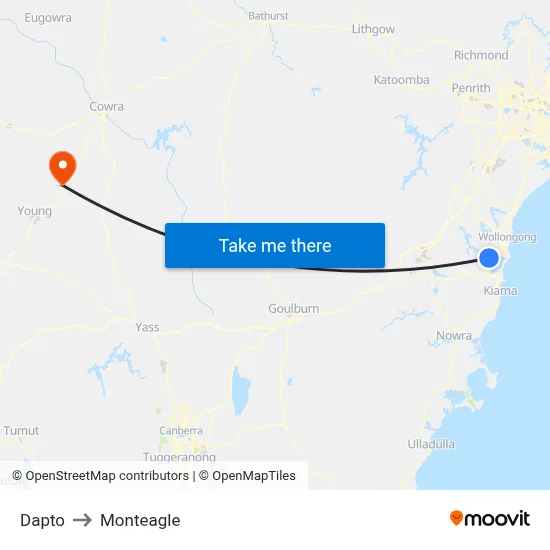 Dapto to Monteagle map