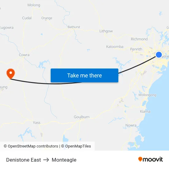 Denistone East to Monteagle map