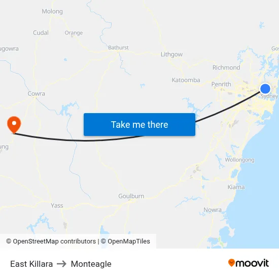 East Killara to Monteagle map