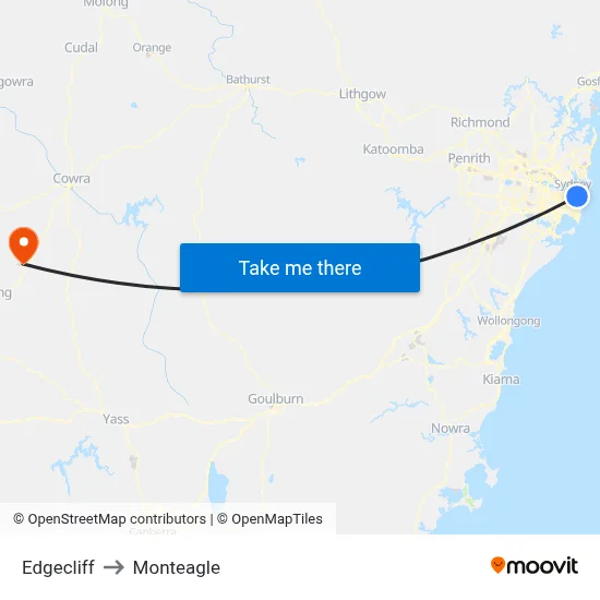 Edgecliff to Monteagle map