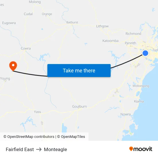Fairfield East to Monteagle map
