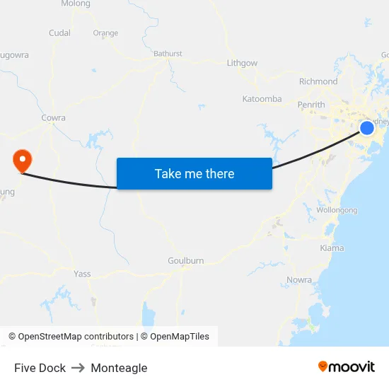 Five Dock to Monteagle map