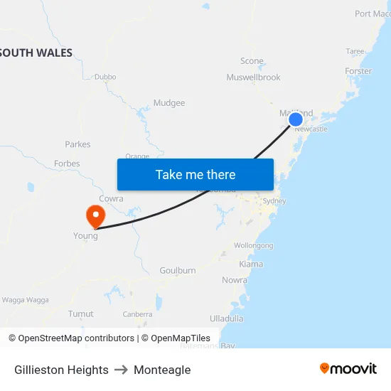 Gillieston Heights to Monteagle map