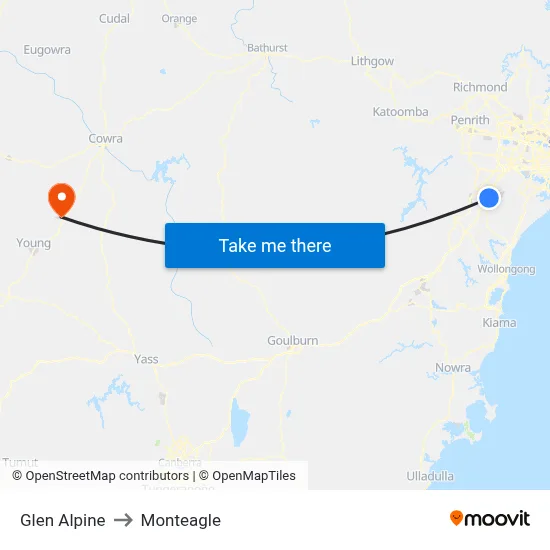 Glen Alpine to Monteagle map