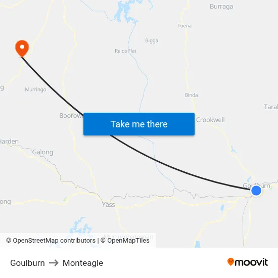 Goulburn to Monteagle map