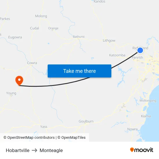Hobartville to Monteagle map