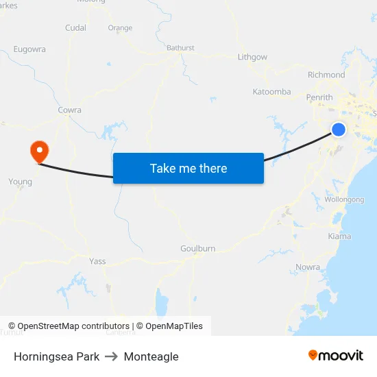 Horningsea Park to Monteagle map