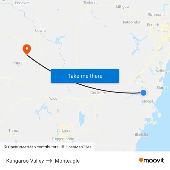 Kangaroo Valley to Monteagle map
