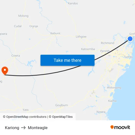 Kariong to Monteagle map