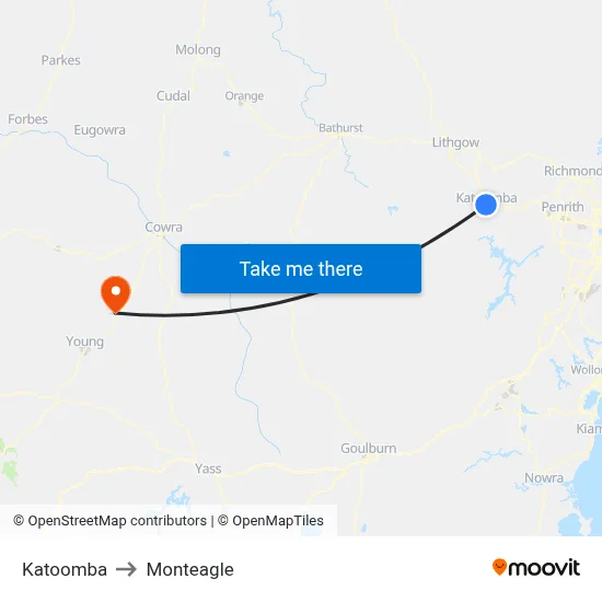 Katoomba to Monteagle map