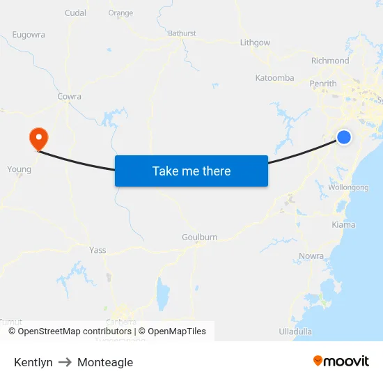 Kentlyn to Monteagle map