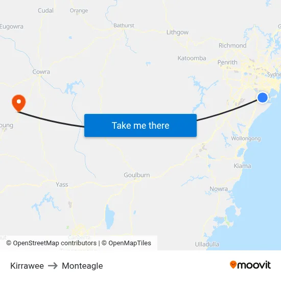 Kirrawee to Monteagle map