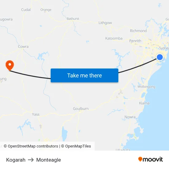 Kogarah to Monteagle map