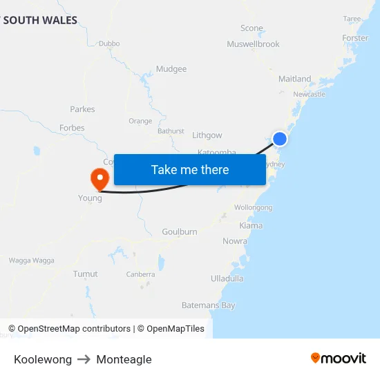 Koolewong to Monteagle map
