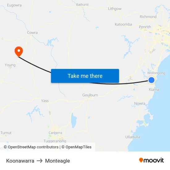 Koonawarra to Monteagle map