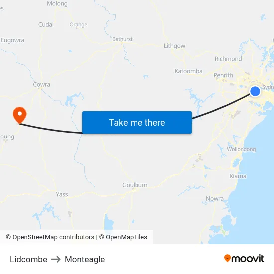 Lidcombe to Monteagle map