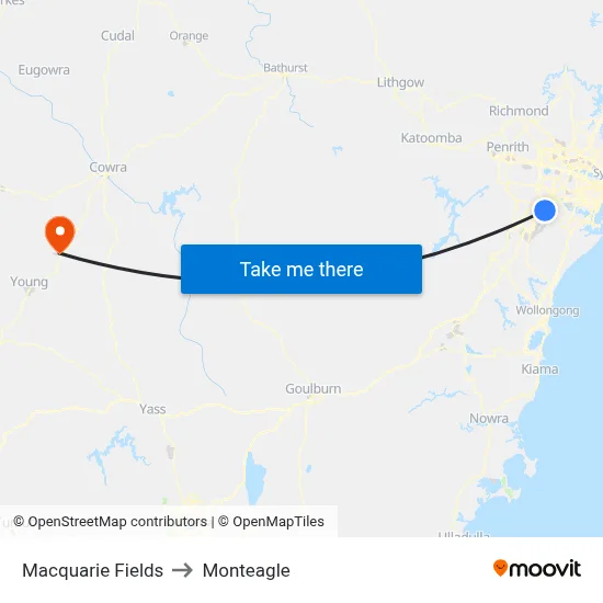 Macquarie Fields to Monteagle map