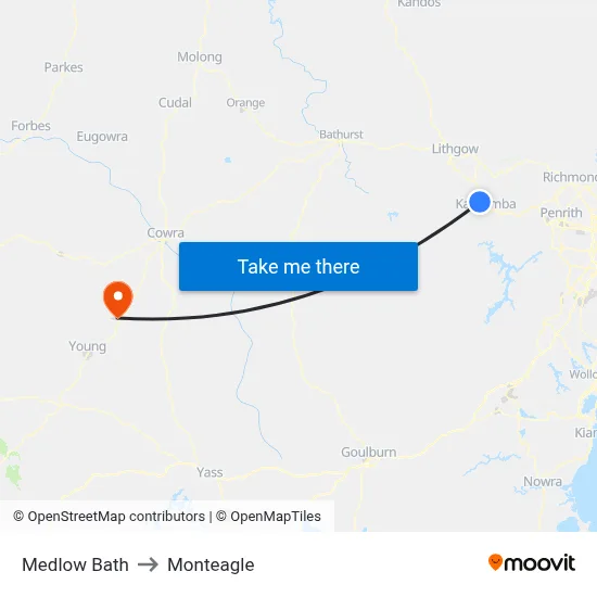 Medlow Bath to Monteagle map