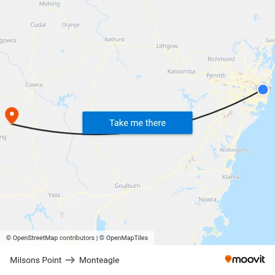 Milsons Point to Monteagle map