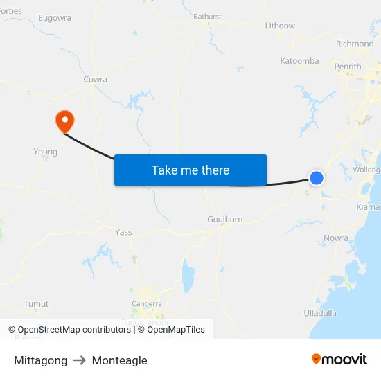Mittagong to Monteagle map