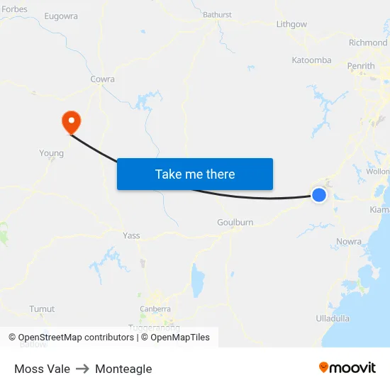 Moss Vale to Monteagle map