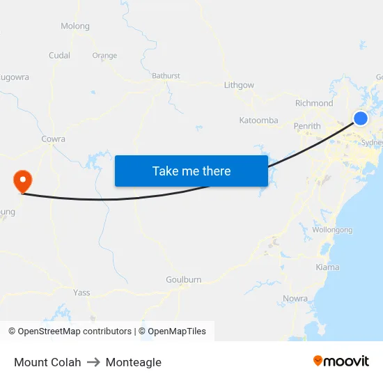 Mount Colah to Monteagle map