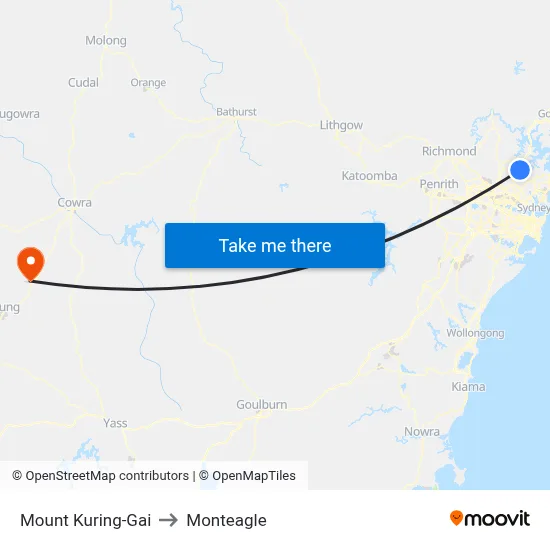 Mount Kuring-Gai to Monteagle map