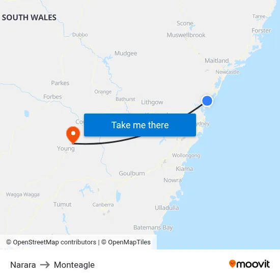 Narara to Monteagle map