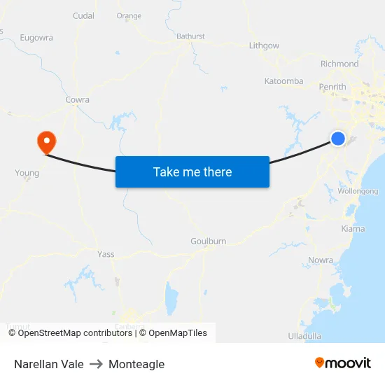 Narellan Vale to Monteagle map