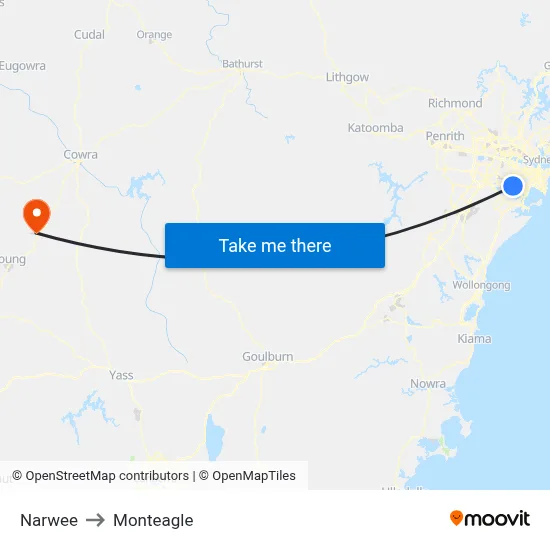 Narwee to Monteagle map