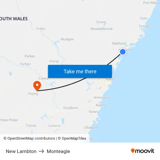 New Lambton to Monteagle map
