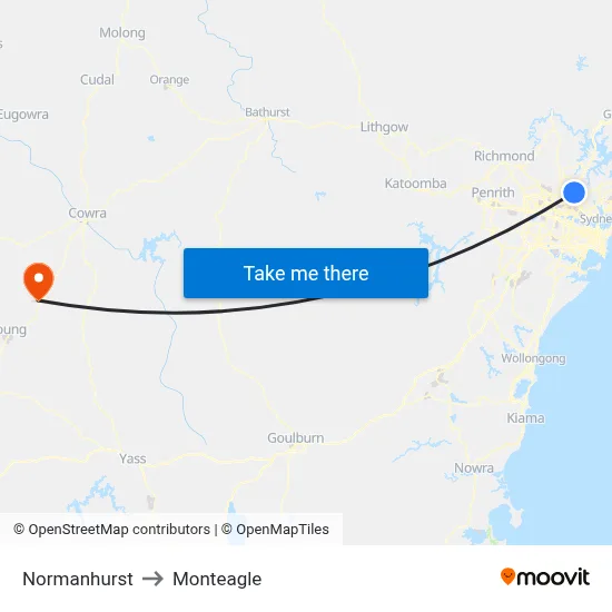 Normanhurst to Monteagle map