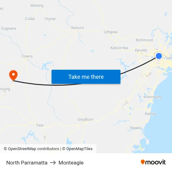 North Parramatta to Monteagle map