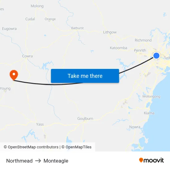 Northmead to Monteagle map