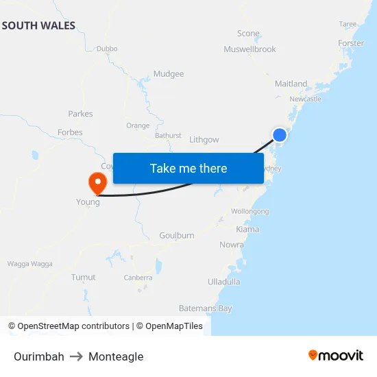 Ourimbah to Monteagle map