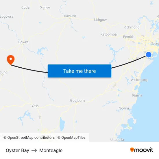 Oyster Bay to Monteagle map