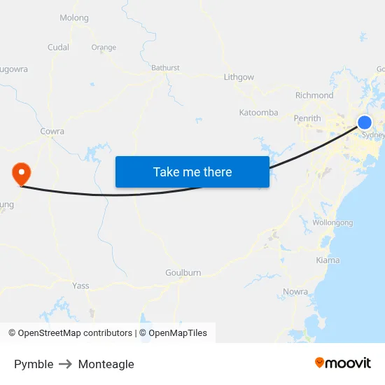 Pymble to Monteagle map