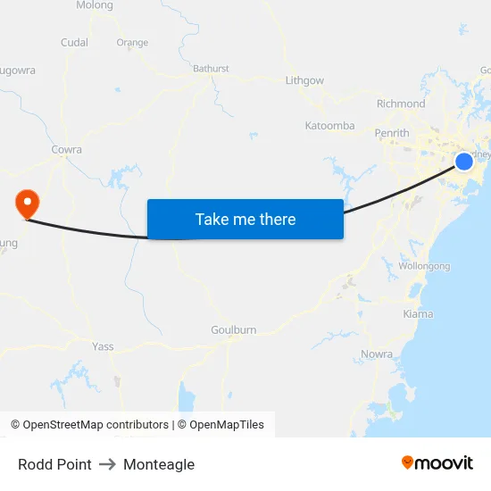 Rodd Point to Monteagle map