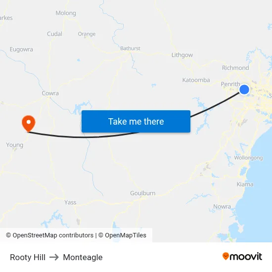 Rooty Hill to Monteagle map