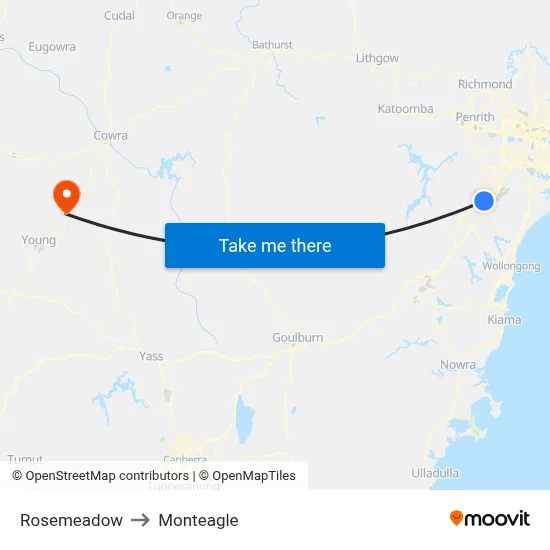 Rosemeadow to Monteagle map