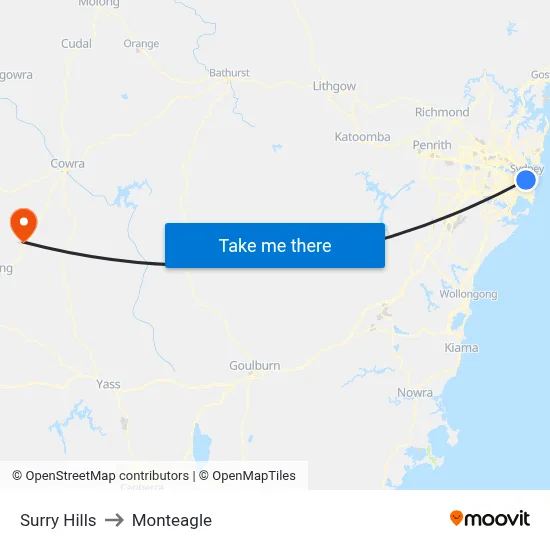 Surry Hills to Monteagle map