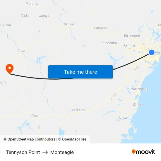 Tennyson Point to Monteagle map