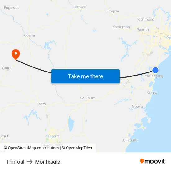 Thirroul to Monteagle map