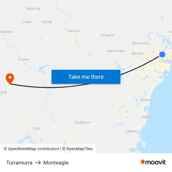 Turramurra to Monteagle map