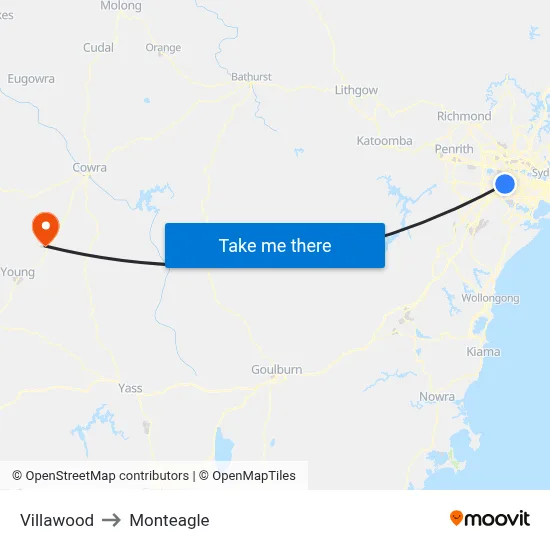 Villawood to Monteagle map